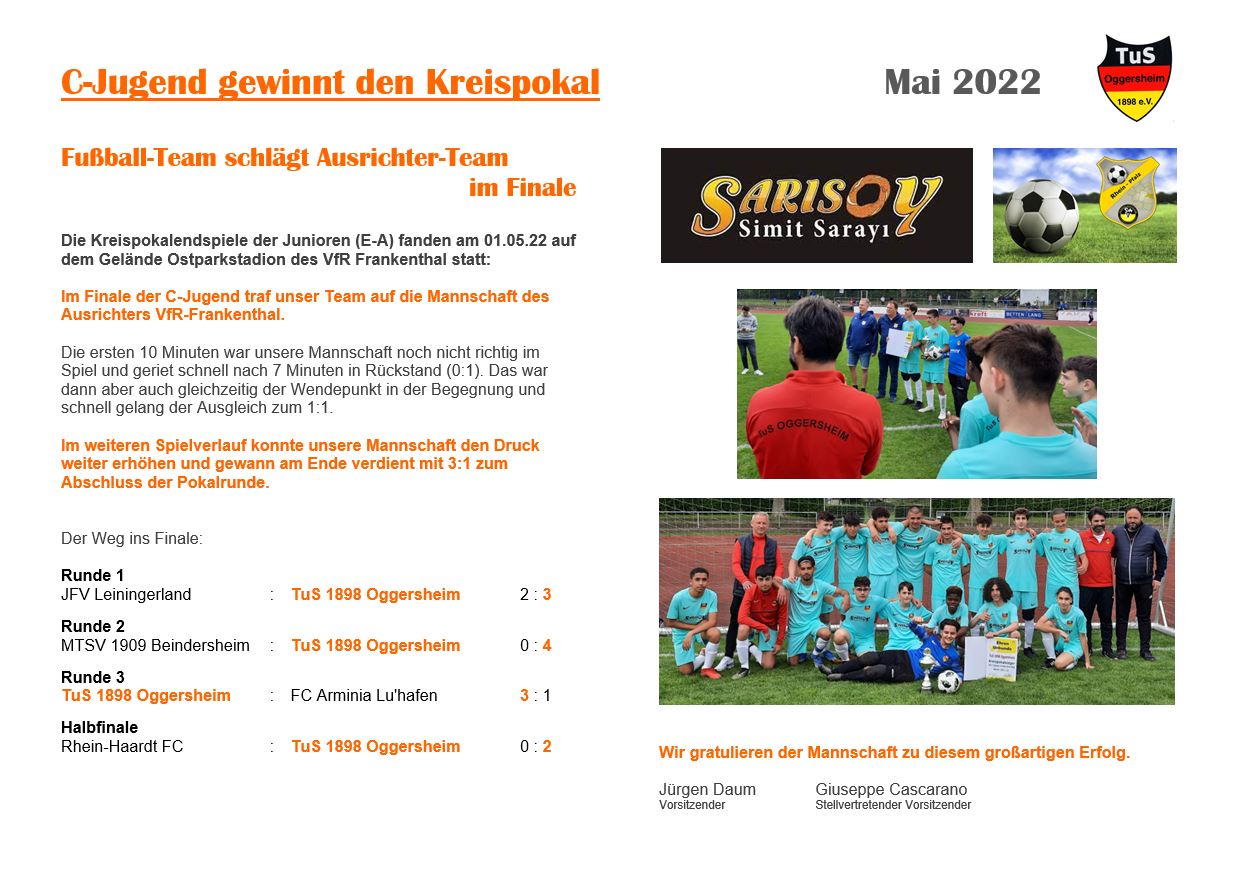 083 Schaukasten Aktuelles 2022 05 01 Fussball C Jugend Kreispokalsieger