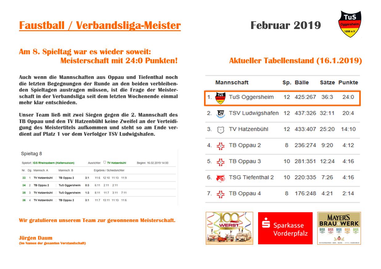 54 Schaukasten Aktuelles 2019 02 16 Faustball Verbandsligameister
