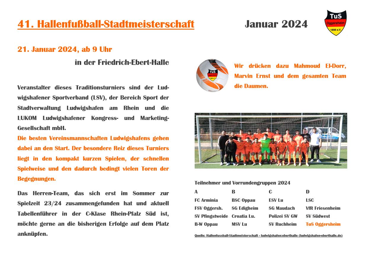 098 Schaukasten Aktuelles 2024 01 05 Fussball Hallen Stadtmeisterschaft Ankndigung