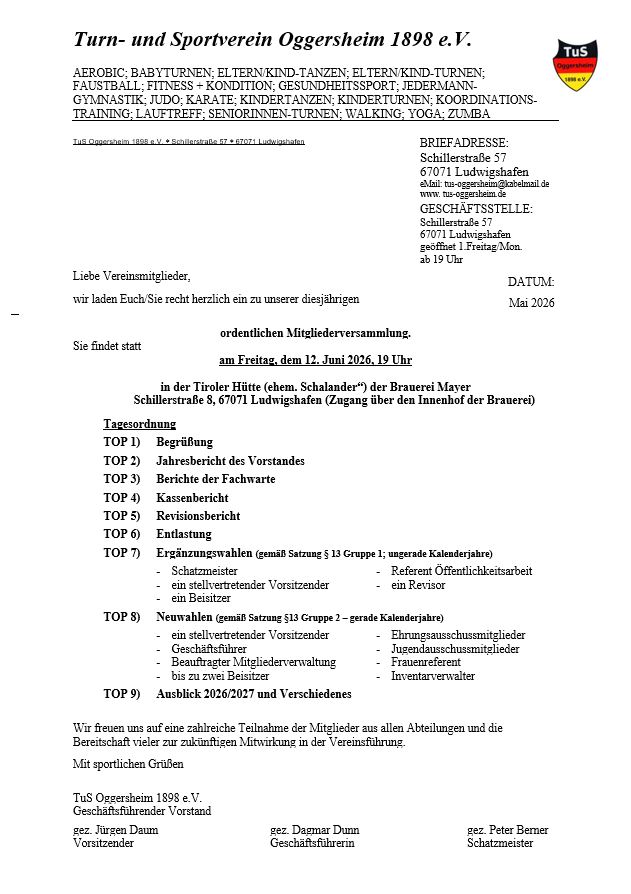 085 Schaukasten Aktuelles 2026 05 24 Einladung zur Mitgliederversammlung